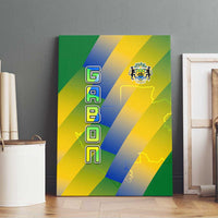 Gabon Flag Colors Canvas Wall Art with National Coat of Arms and Vertical Text Design