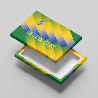 Gabon Flag Colors Canvas Wall Art with National Coat of Arms and Vertical Text Design