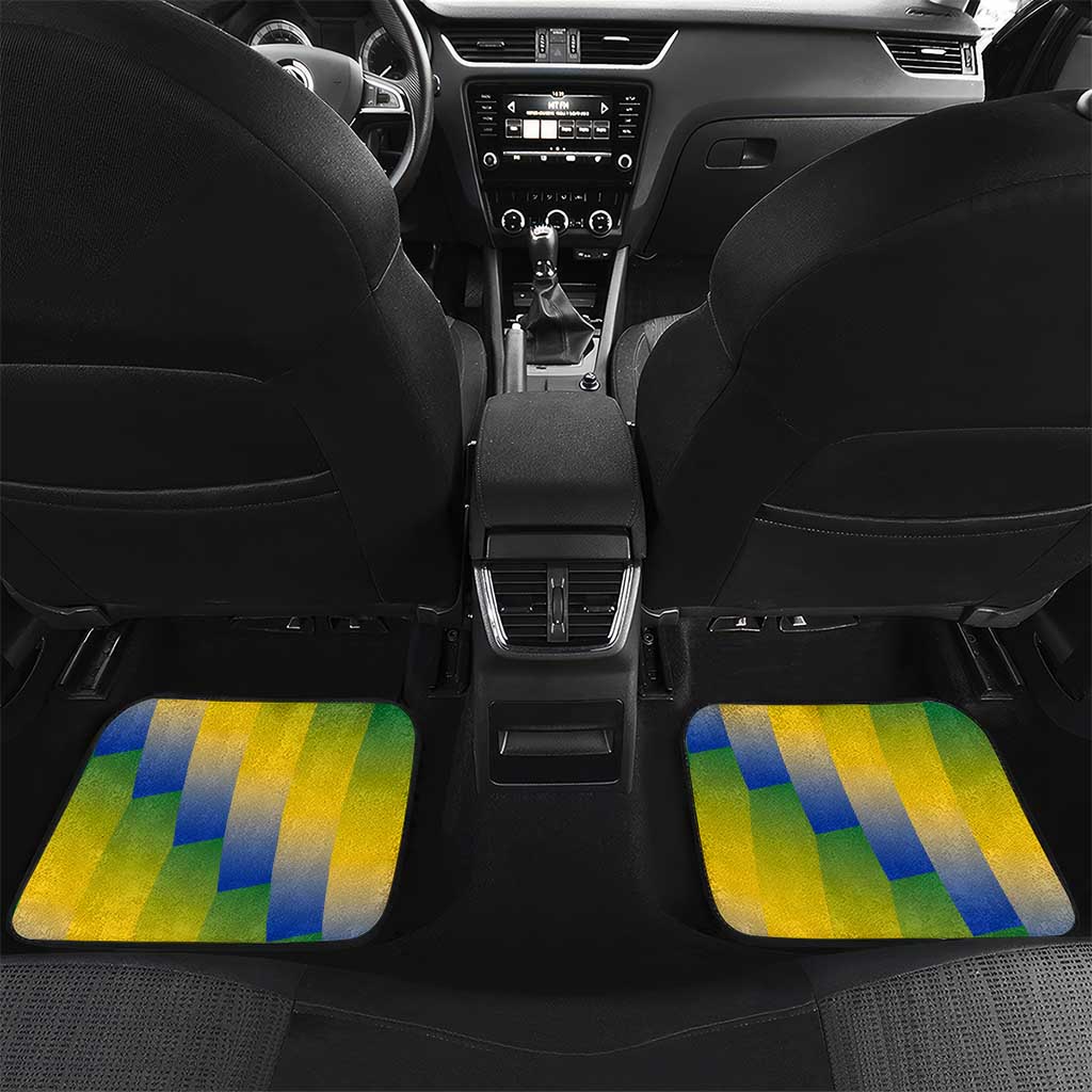 Gabon Flag Colors Car Mats with National Coat of Arms and Vertical Text Design