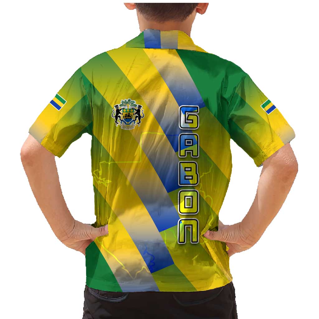 Gabon Flag Colors Family Matching Mermaid Dress and Hawaiian Shirt with National Coat of Arms and Vertical Text Design