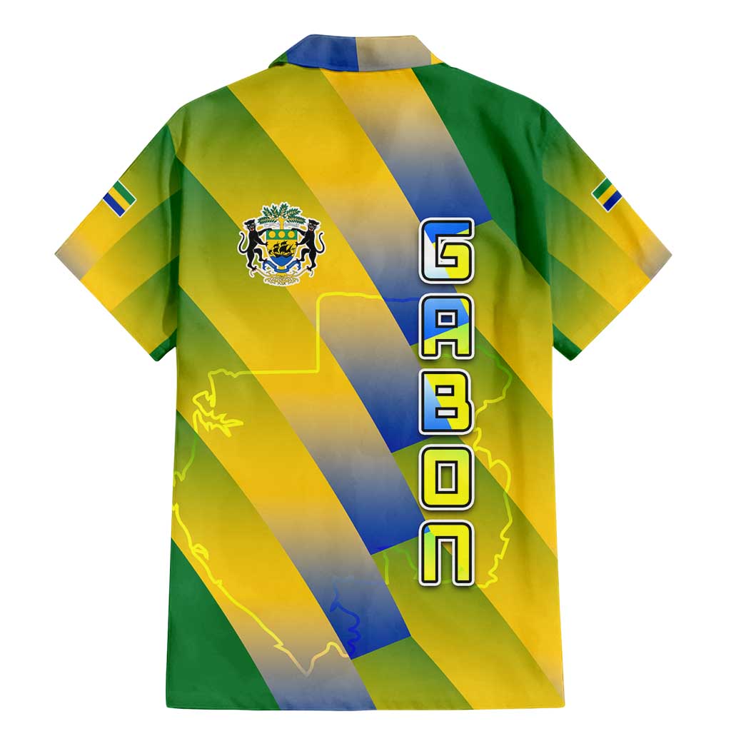 Gabon Flag Colors Family Matching Mermaid Dress and Hawaiian Shirt with National Coat of Arms and Vertical Text Design