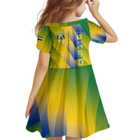 Gabon Flag Colors Family Matching Off Shoulder Maxi Dress and Hawaiian Shirt with National Coat of Arms and Vertical Text Design