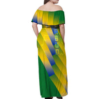 Gabon Flag Colors Family Matching Off Shoulder Maxi Dress and Hawaiian Shirt with National Coat of Arms and Vertical Text Design