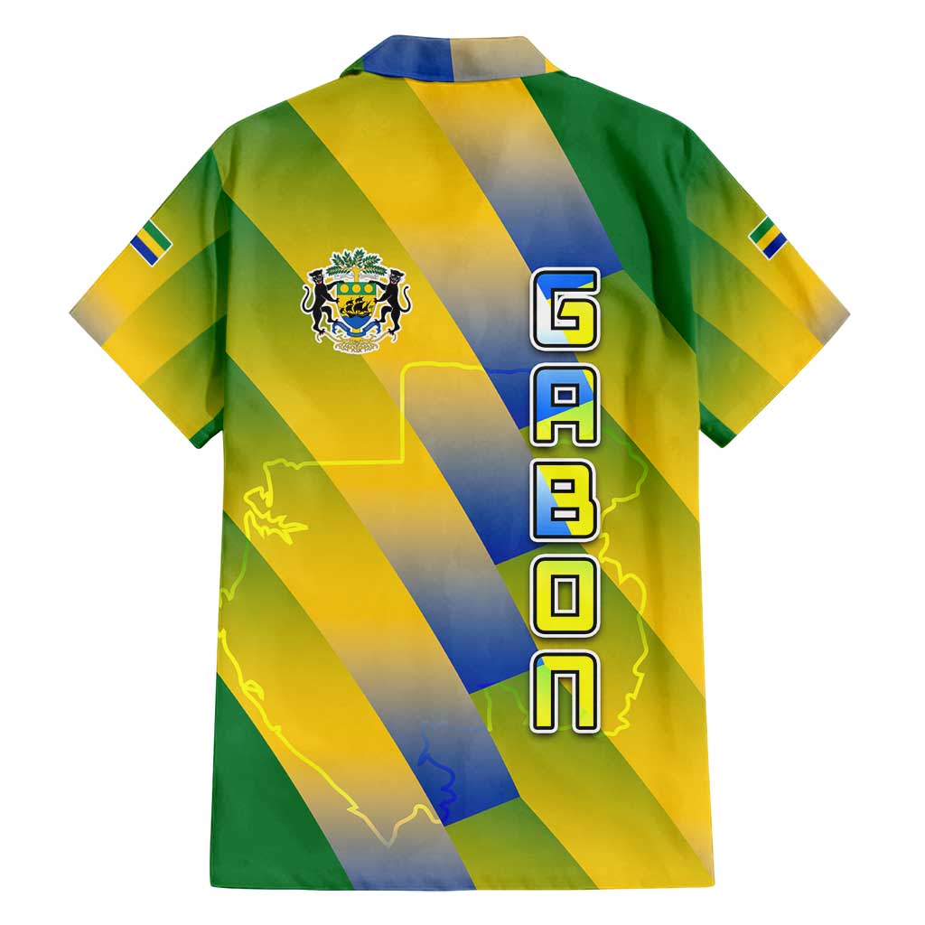 Gabon Flag Colors Family Matching Tank Maxi Dress and Hawaiian Shirt with National Coat of Arms and Vertical Text Design