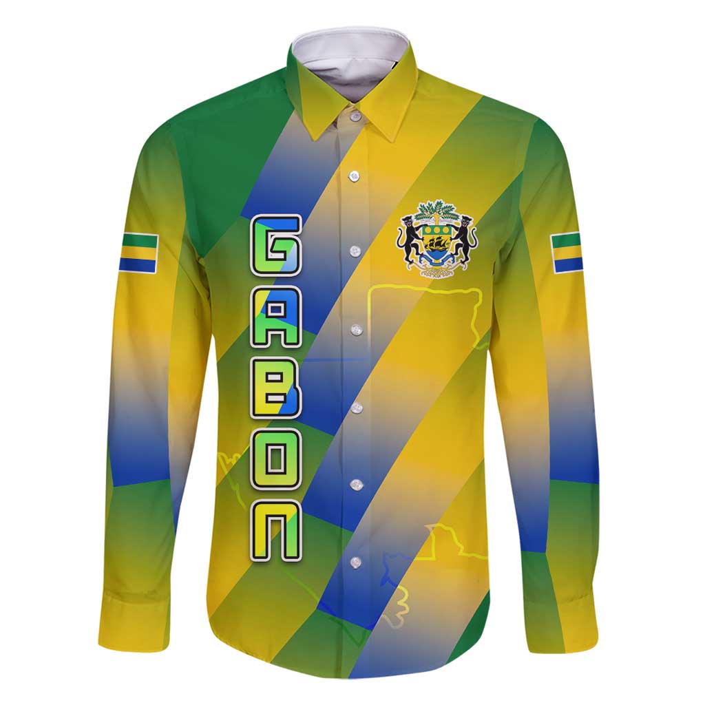 Gabon Flag Colors Family Matching Tank Maxi Dress and Hawaiian Shirt with National Coat of Arms and Vertical Text Design