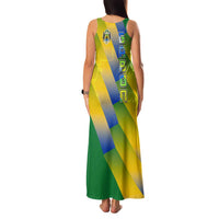 Gabon Flag Colors Family Matching Tank Maxi Dress and Hawaiian Shirt with National Coat of Arms and Vertical Text Design