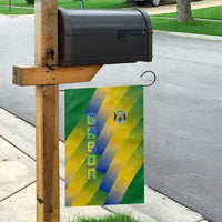 Gabon Flag Colors Garden Flag with National Coat of Arms and Vertical Text Design