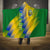 Gabon Flag Colors Hooded Blanket with National Coat of Arms and Vertical Text Design