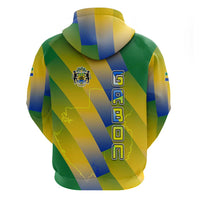 Gabon Flag Colors Hoodie with National Coat of Arms and Vertical Text Design