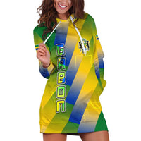 Gabon Flag Colors Hoodie Dress with National Coat of Arms and Vertical Text Design