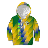Gabon Flag Colors Kid Hoodie with National Coat of Arms and Vertical Text Design