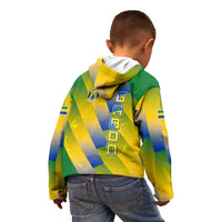 Gabon Flag Colors Kid Hoodie with National Coat of Arms and Vertical Text Design