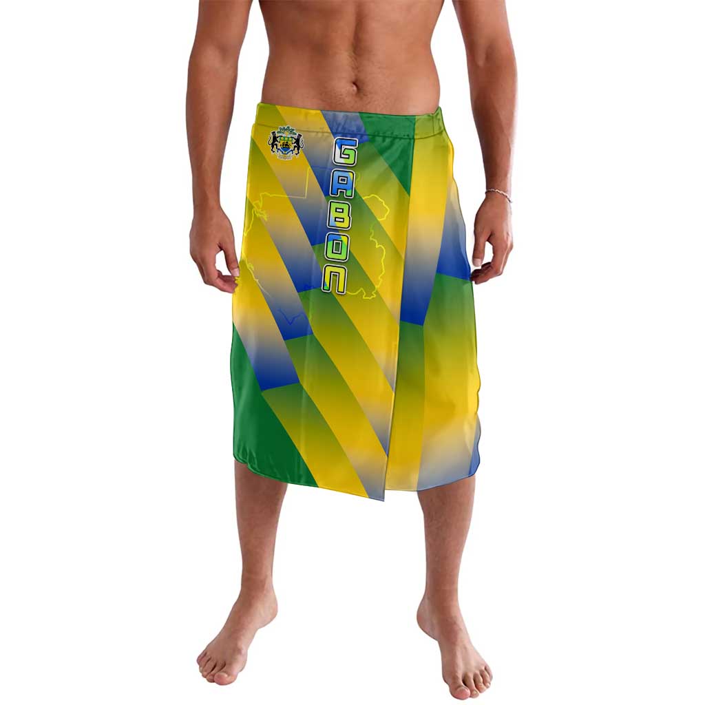 Gabon Flag Colors Lavalava with National Coat of Arms and Vertical Text Design