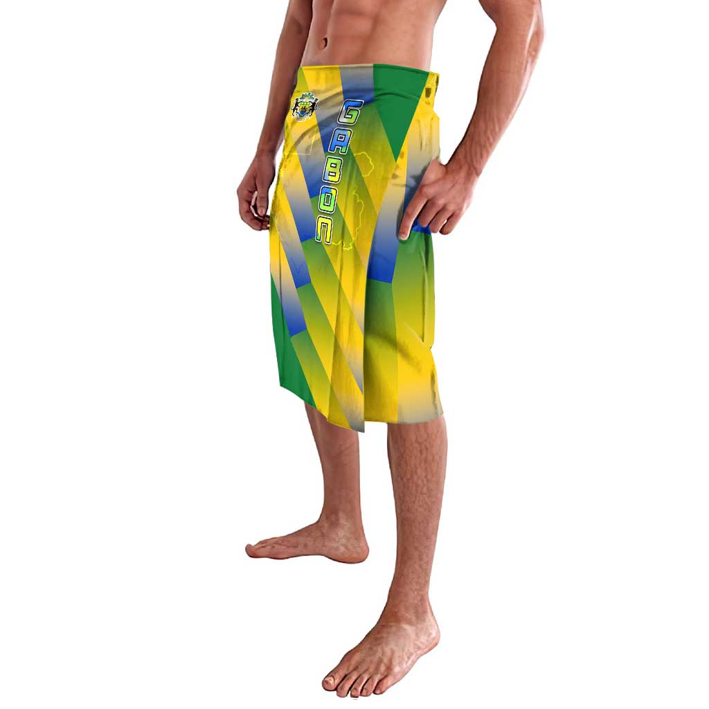 Gabon Flag Colors Lavalava with National Coat of Arms and Vertical Text Design