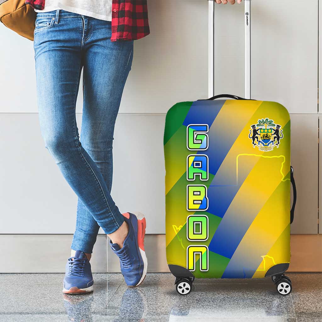 Gabon Flag Colors Luggage Cover with National Coat of Arms and Vertical Text Design