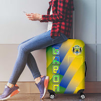 Gabon Flag Colors Luggage Cover with National Coat of Arms and Vertical Text Design