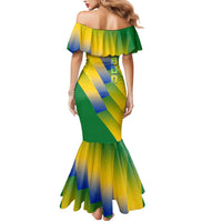 Gabon Flag Colors Mermaid Dress with National Coat of Arms and Vertical Text Design