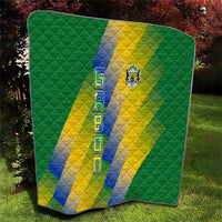 Gabon Flag Colors Quilt with National Coat of Arms and Vertical Text Design
