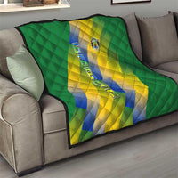 Gabon Flag Colors Quilt with National Coat of Arms and Vertical Text Design