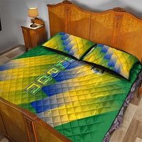 Gabon Flag Colors Quilt Bed Set with National Coat of Arms and Vertical Text Design