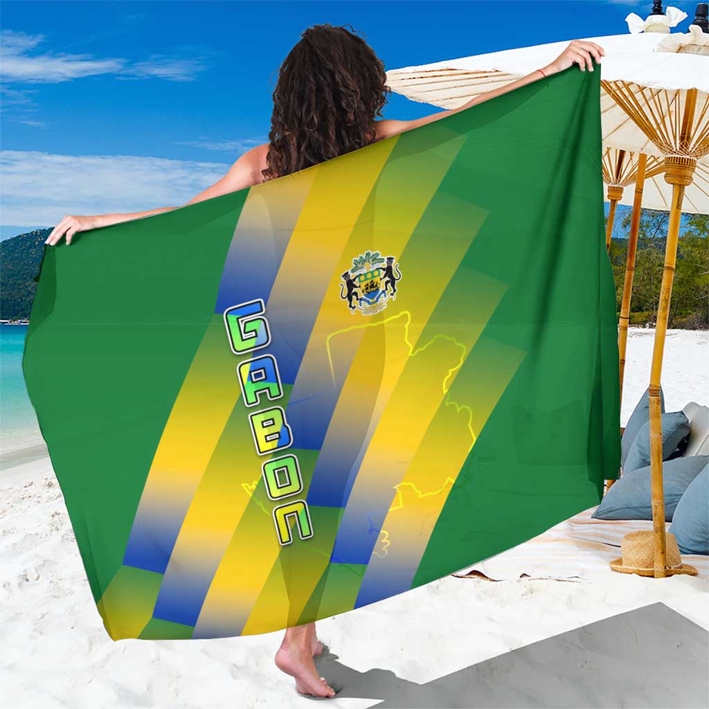 Gabon Flag Colors Sarong with National Coat of Arms and Vertical Text Design