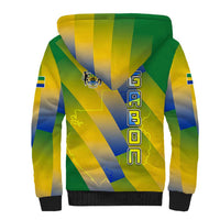 Gabon Flag Colors Sherpa Hoodie with National Coat of Arms and Vertical Text Design