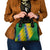 Gabon Flag Colors Shoulder Handbag with National Coat of Arms and Vertical Text Design