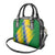 Gabon Flag Colors Shoulder Handbag with National Coat of Arms and Vertical Text Design