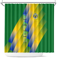 Gabon Flag Colors Shower Curtain with National Coat of Arms and Vertical Text Design
