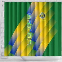 Gabon Flag Colors Shower Curtain with National Coat of Arms and Vertical Text Design