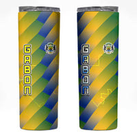 Gabon Flag Colors Skinny Tumbler with National Coat of Arms and Vertical Text Design
