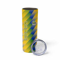Gabon Flag Colors Skinny Tumbler with National Coat of Arms and Vertical Text Design