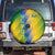 Gabon Flag Colors Spare Tire Cover with National Coat of Arms and Vertical Text Design