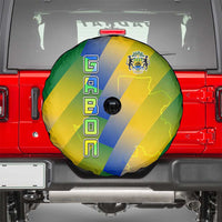 Gabon Flag Colors Spare Tire Cover with National Coat of Arms and Vertical Text Design