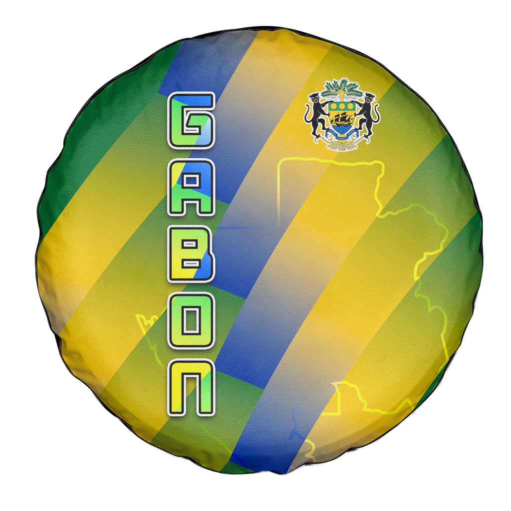 Gabon Flag Colors Spare Tire Cover with National Coat of Arms and Vertical Text Design