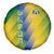 Gabon Flag Colors Spare Tire Cover with National Coat of Arms and Vertical Text Design