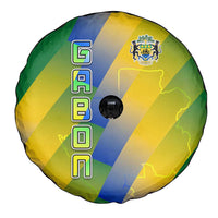 Gabon Flag Colors Spare Tire Cover with National Coat of Arms and Vertical Text Design