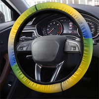 Gabon Flag Colors Steering Wheel Cover with National Coat of Arms and Vertical Text Design