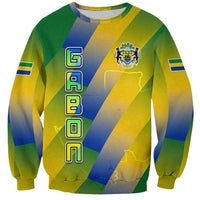 Gabon Flag Colors Sweatshirt with National Coat of Arms and Vertical Text Design