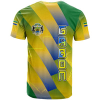 Gabon Flag Colors T Shirt with National Coat of Arms and Vertical Text Design