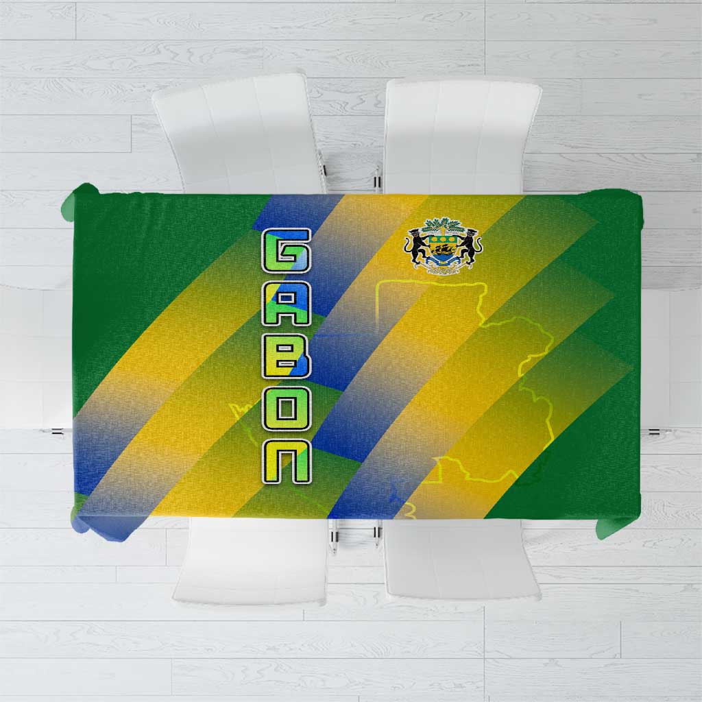 Gabon Flag Colors Tablecloth with National Coat of Arms and Vertical Text Design