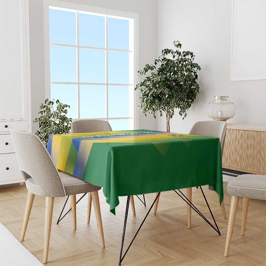 Gabon Flag Colors Tablecloth with National Coat of Arms and Vertical Text Design