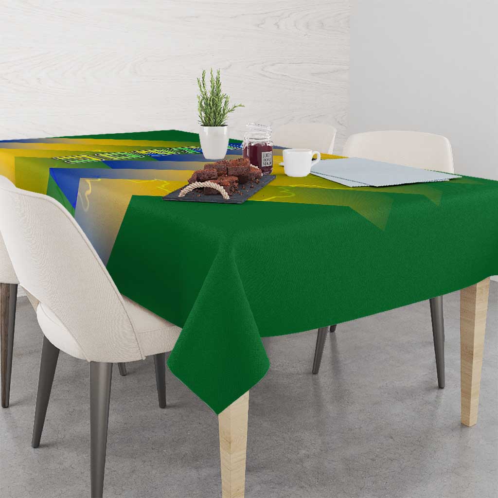 Gabon Flag Colors Tablecloth with National Coat of Arms and Vertical Text Design