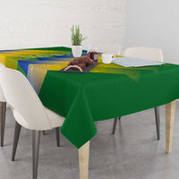 Gabon Flag Colors Tablecloth with National Coat of Arms and Vertical Text Design
