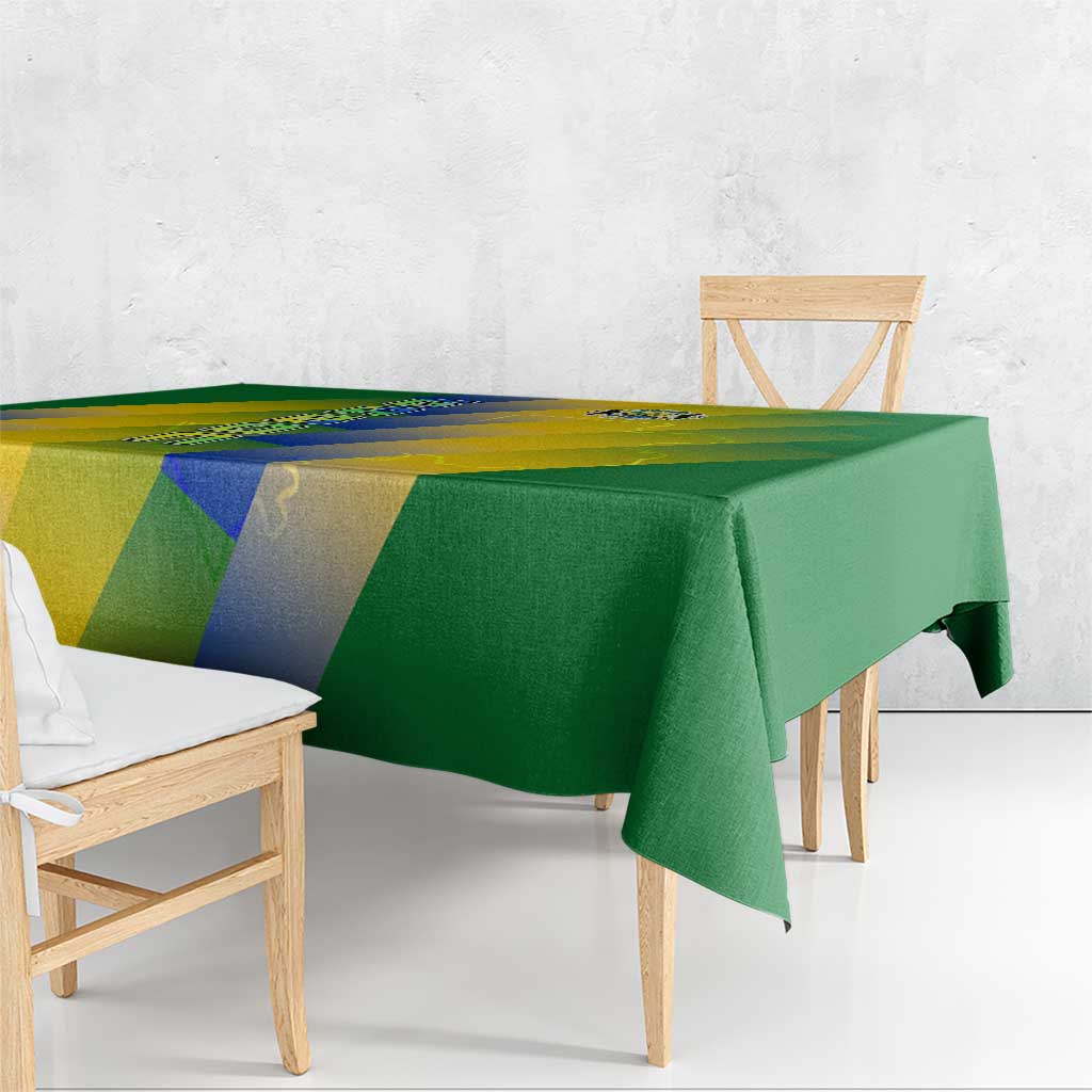 Gabon Flag Colors Tablecloth with National Coat of Arms and Vertical Text Design
