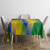Gabon Flag Colors Tablecloth with National Coat of Arms and Vertical Text Design