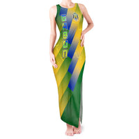 Gabon Flag Colors Tank Maxi Dress with National Coat of Arms and Vertical Text Design