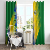 Gabon Flag Colors Window Curtain with National Coat of Arms and Vertical Text Design