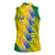 Gabon Flag Colors Women Sleeveless Polo Shirt with National Coat of Arms and Vertical Text Design