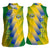 Gabon Flag Colors Women Sleeveless Polo Shirt with National Coat of Arms and Vertical Text Design